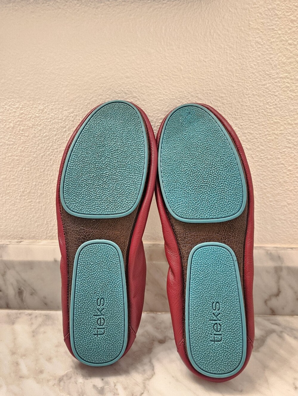Tieks Burgundy Leather Ballet Flats with Teal Trim - Picture 9 of 9